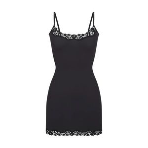 SKIMS FITS EVERYBODY CORDED LACE SLIP DRESS ONYX MEDIUM